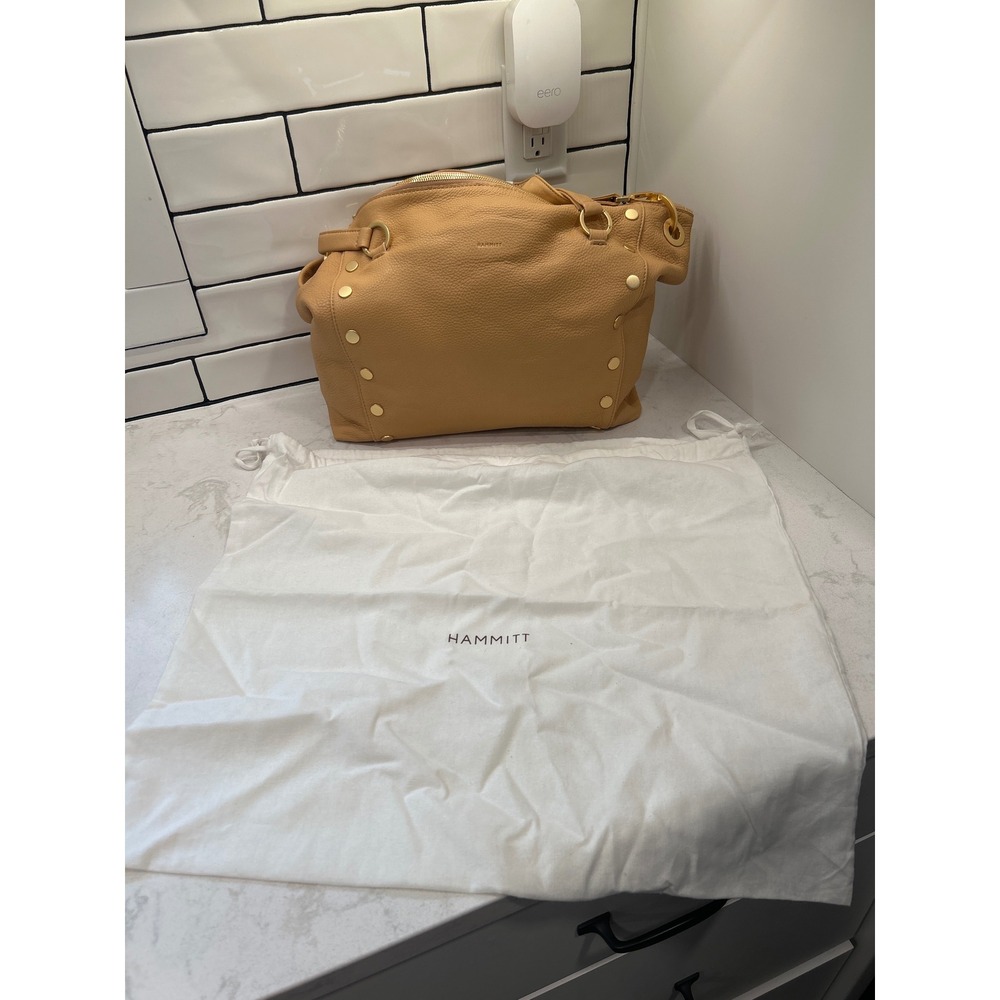 Hammitt Daniel Large Satchel Women L Barley Tan NWT Leather Gold Studs Hobo Bag - Picture 9 of 11